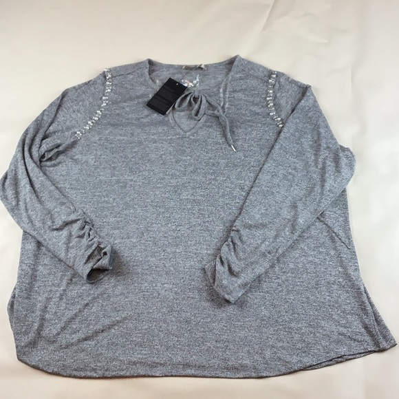 Seven7 Tops - Seven7 Stretch Top Long Sleeve Pearl Beads Size 3X